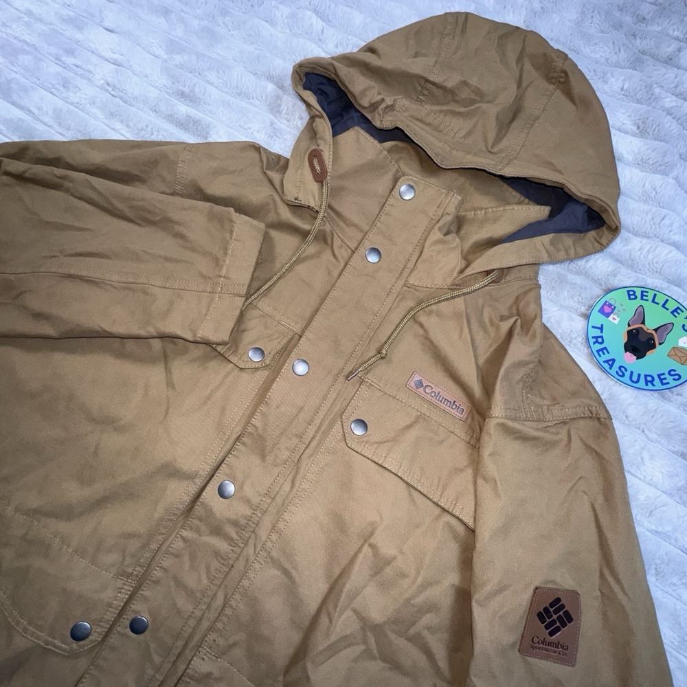 Columbia Men Medium Hooded Barn Chore Work Utility Jacket Brown Lightweight Coat